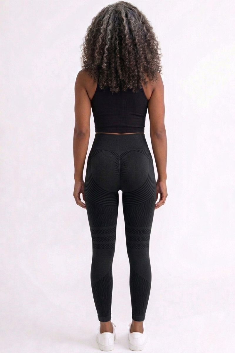 High-waist smoothing compression leggings black back view by Kalt
