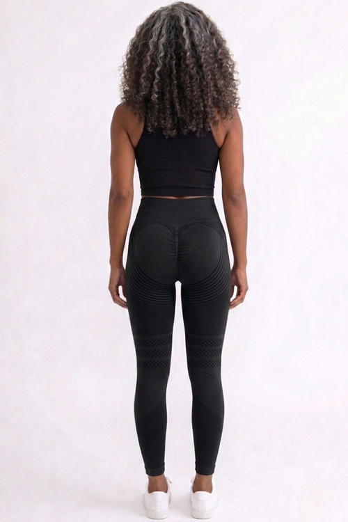 High-waist smoothing compression leggings black back view by Kalt